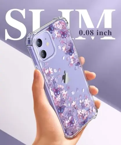 GVIEWIN для iPhone 12 и iPhone 12 Pro Чехол Цветочный, с защитным экраном и защитным стеклом для объектива камеры,[Не желтеющий] Мягкий противоударный прозрачный защитный чехол для телефона для женщин, Цветочный узор 6,1 дюйма (Мечта/Фиолетовый) - 6
