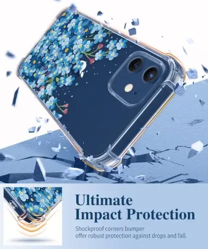 GVIEWIN для iPhone 12 и iPhone 12 Pro, чехол с цветочным принтом, с защитной пленкой для экрана и защитой объектива камеры, [не желтеющий], мягкий противоударный прозрачный защитный чехол для женщин, с цветочным узором 6,1 дюйма (Лимониум/Синий) - 4