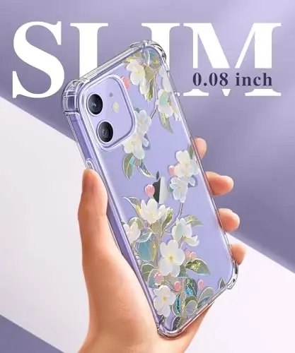 GVIEWIN для iPhone 12 и iPhone 12 Pro Чехол с цветочным узором, с защитной пленкой для экрана и защитой объектива камеры, [Не желтеющий] Мягкий противоударный прозрачный защитный чехол для телефона для женщин, с цветочным узором 6,1 дюйма (Цветение дикой яблони) 
