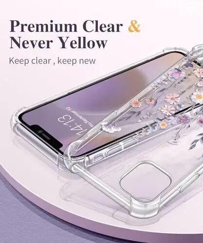GVIEWIN for iPhone 11 Case Floral, Screen Protector & Camera Lens Protector | Non Yellowing, Soft Shockproof Clear Protective Phone Cover for Women, Flower Pattern Design 6.1