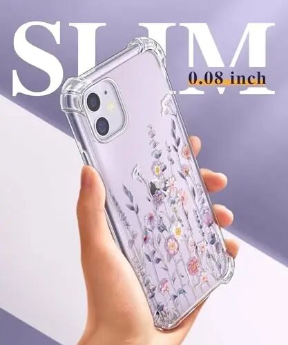 GVIEWIN for iPhone 11 Case Floral, Screen Protector & Camera Lens Protector | Non Yellowing, Soft Shockproof Clear Protective Phone Cover for Women, Flower Pattern Design 6.1