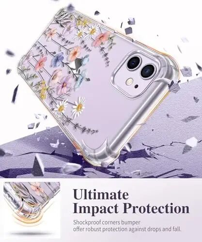 GVIEWIN for iPhone 11 Case Floral, Screen Protector & Camera Lens Protector | Non Yellowing, Soft Shockproof Clear Protective Phone Cover for Women, Flower Pattern Design 6.1