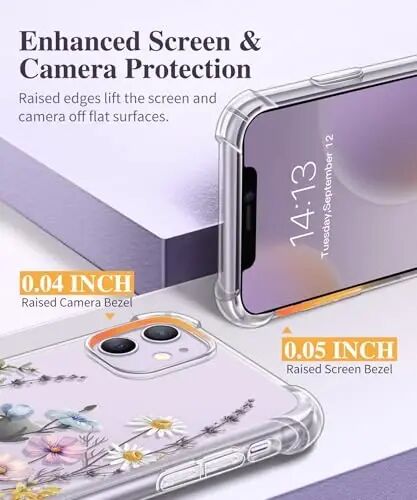 GVIEWIN for iPhone 11 Case Floral, Screen Protector & Camera Lens Protector | Non Yellowing, Soft Shockproof Clear Protective Phone Cover for Women, Flower Pattern Design 6.1