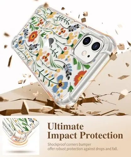 GVIEWIN for iPhone 11 Case Floral, with Screen Protector&Camera Lens Protector,[Non Yellowing] Soft Shockproof Clear Phone Protective Cover for Women, Flower Pattern Design 6.1