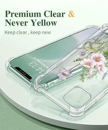 GVIEWIN for iPhone 11 Case Floral, with Screen Protector&Camera Lens Protector,[Non Yellowing] Soft Shockproof Clear Phone Protective Cover for Women, Flower Pattern Design 6.1