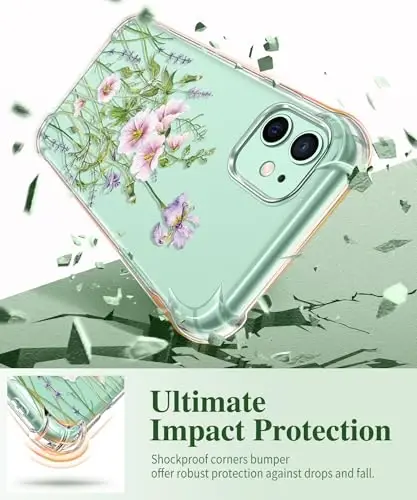 GVIEWIN for iPhone 11 Case Floral, with Screen Protector&Camera Lens Protector,[Non Yellowing] Soft Shockproof Clear Phone Protective Cover for Women, Flower Pattern Design 6.1