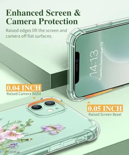 GVIEWIN for iPhone 11 Case Floral, with Screen Protector&Camera Lens Protector,[Non Yellowing] Soft Shockproof Clear Phone Protective Cover for Women, Flower Pattern Design 6.1