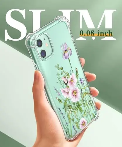 GVIEWIN for iPhone 11 Case Floral, with Screen Protector&Camera Lens Protector,[Non Yellowing] Soft Shockproof Clear Phone Protective Cover for Women, Flower Pattern Design 6.1