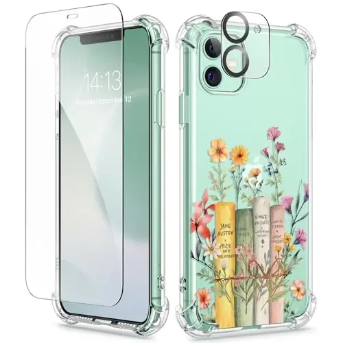 GVIEWIN for iPhone 11 Case Floral, with Screen Protector&Camera Lens Protector,[Non Yellowing] Soft Shockproof Clear Phone Protective Cover for Women, Flower Pattern Design 6.1