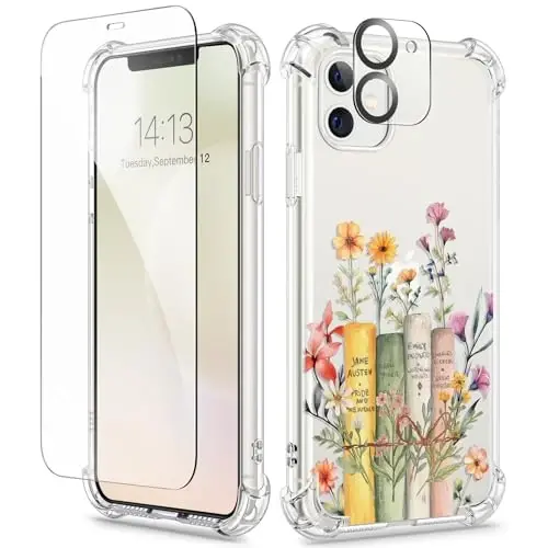 GVIEWIN for iPhone 11 Case Floral, with Screen Protector&Camera Lens Protector,[Non Yellowing] Soft Shockproof Clear Phone Protective Cover for Women, Flower Pattern Design 6.1