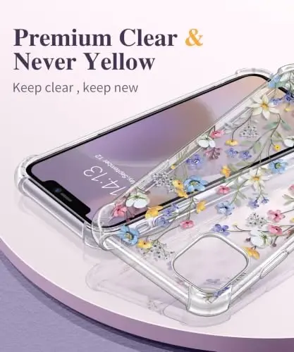 GVIEWIN for iPhone 11 Case Floral, with Screen Protector&Camera Lens Protector,[Non Yellowing] Soft Shockproof Clear Phone Protective Cover for Women, Flower Pattern Design 6.1