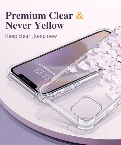 GVIEWIN for iPhone 11 Case Floral, with Screen Protector&Camera Lens Protector,[Non Yellowing] Soft Shockproof Clear Phone Protective Cover for Women, Flower Pattern Design 6.1