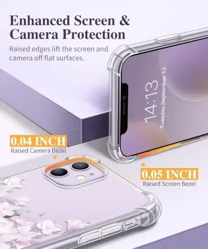 GVIEWIN for iPhone 11 Case Floral, with Screen Protector&Camera Lens Protector,[Non Yellowing] Soft Shockproof Clear Phone Protective Cover for Women, Flower Pattern Design 6.1