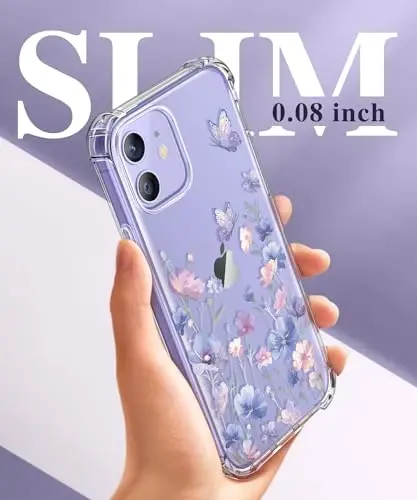 GVIEWIN for iPhone 12& iPhone 12 Pro Case Screen Protector & Lens Protector | Floral Non Yellowing, Soft Shockproof Clear Phone Protective Cover for Women, Flower Pattern Design 6.1