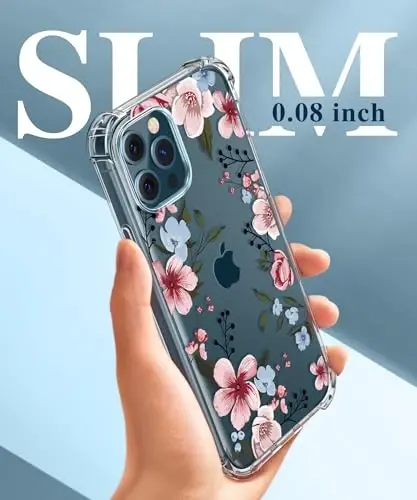 GVIEWIN for iPhone 12& iPhone 12 Pro Case Screen Protector & Lens Protector | Floral Non Yellowing, Soft Shockproof Clear Phone Protective Cover for Women, Flower Pattern Design 6.1