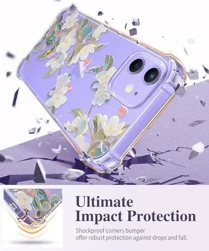 GVIEWIN for iPhone 12& iPhone 12 Pro Case Screen Protector & Lens Protector | Floral Non Yellowing, Soft Shockproof Clear Phone Protective Cover for Women, Flower Pattern Design 6.1