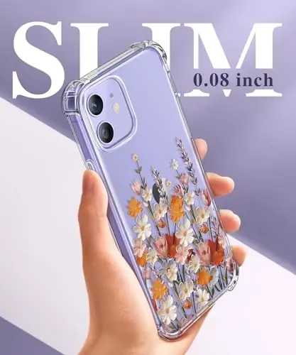 GVIEWIN for iPhone 12 ve iPhone 12 Pro Kılıfı Çiçekli, Ekran Koruyuculu ve Kamera Lens Koruyuculu, [Sararmaz] Yumuşak Darbeye Dayanıklı Şeffaf Telefon Koruyucu Kılıf Kadınlar için, Çiçek Desenli 6.1