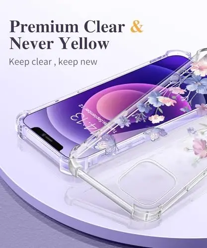GVIEWIN for iPhone 12&iPhone 12 Pro Case Floral, with Screen Protector&Camera Lens Protector,[Non Yellowing] Soft Shockproof Clear Phone Protective Cover for Women, Flower Pattern 6.1