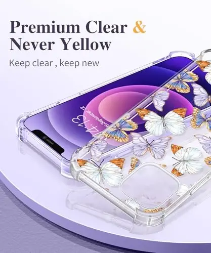 GVIEWIN for iPhone 12&iPhone 12 Pro Case Floral, with Screen Protector&Camera Lens Protector,[Non Yellowing] Soft Shockproof Clear Phone Protective Cover for Women, Flower Pattern 6.1