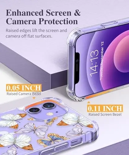 GVIEWIN for iPhone 12&iPhone 12 Pro Case Floral, with Screen Protector&Camera Lens Protector,[Non Yellowing] Soft Shockproof Clear Phone Protective Cover for Women, Flower Pattern 6.1