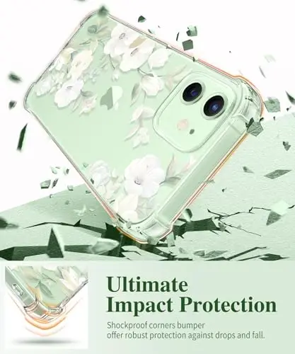 GVIEWIN for iPhone 12&iPhone 12 Pro Case Floral, with Screen Protector&Camera Lens Protector,[Non Yellowing] Soft Shockproof Clear Phone Protective Cover for Women, Flower Pattern 6.1