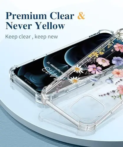 GVIEWIN for iPhone 12&iPhone 12 Pro Case Floral, with Screen Protector&Camera Lens Protector,[Non Yellowing] Soft Shockproof Clear Phone Protective Cover for Women, Flower Pattern 6.1