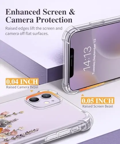 GVIEWIN for iPhone 12&iPhone 12 Pro Case Floral, with Screen Protector&Camera Lens Protector,[Non Yellowing] Soft Shockproof Clear Phone Protective Cover for Women, Flower Pattern 6.1