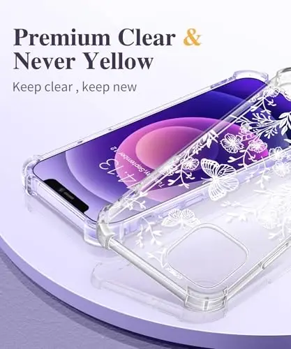 GVIEWIN for iPhone 12&iPhone 12 Pro Case Floral, with Screen Protector&Camera Lens Protector,[Non Yellowing] Soft Shockproof Clear Phone Protective Cover for Women, Flower Pattern 6.1