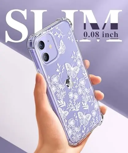 GVIEWIN for iPhone 12&iPhone 12 Pro Case Floral, with Screen Protector&Camera Lens Protector,[Non Yellowing] Soft Shockproof Clear Phone Protective Cover for Women, Flower Pattern 6.1