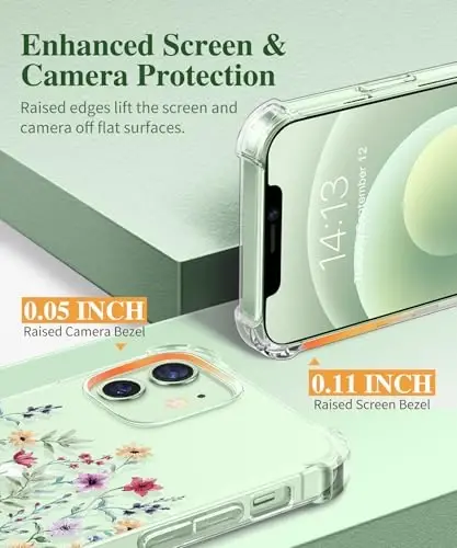 GVIEWIN for iPhone 12&iPhone 12 Pro Case Floral, with Screen Protector&Camera Lens Protector,[Non Yellowing] Soft Shockproof Clear Phone Protective Cover for Women, Flower Pattern 6.1