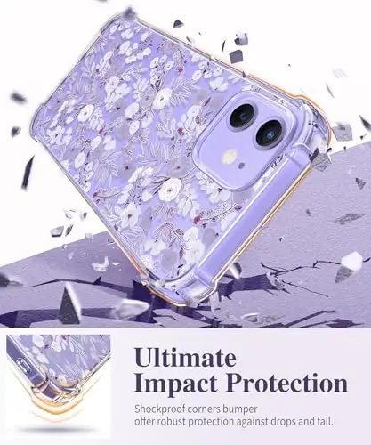 GVIEWIN for iPhone 12&iPhone 12 Pro Case Floral, with Screen Protector&Camera Lens Protector,[Non Yellowing] Soft Shockproof Clear Phone Protective Cover for Women, Flower Pattern 6.1