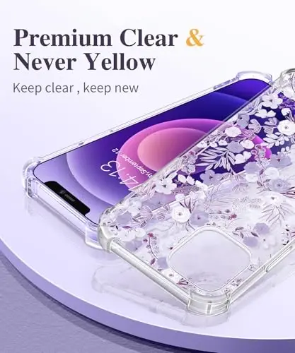 GVIEWIN for iPhone 12&iPhone 12 Pro Case Floral, with Screen Protector&Camera Lens Protector,[Non Yellowing] Soft Shockproof Clear Phone Protective Cover for Women, Flower Pattern 6.1