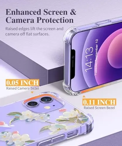 GVIEWIN for iPhone 12&iPhone 12 Pro Case Floral, with Screen Protector&Camera Lens Protector,[Non Yellowing] Soft Shockproof Clear Phone Protective Cover for Women,Flower Pattern 6.1