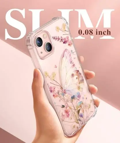 GVIEWIN for iPhone 13 Case Floral, Screen Protector & Camera Lens Protector | Non Yellowing, Soft Shockproof Clear Protective Phone Cover for Women, Flower Pattern Design 6.1