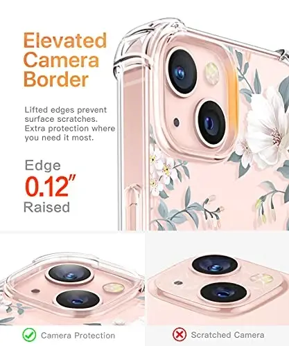 GVIEWIN for iPhone 13 Case Floral, Screen Protector & Camera Lens Protector | Non Yellowing, Soft Shockproof Clear Protective Phone Cover for Women, Flower Pattern Design 6.1