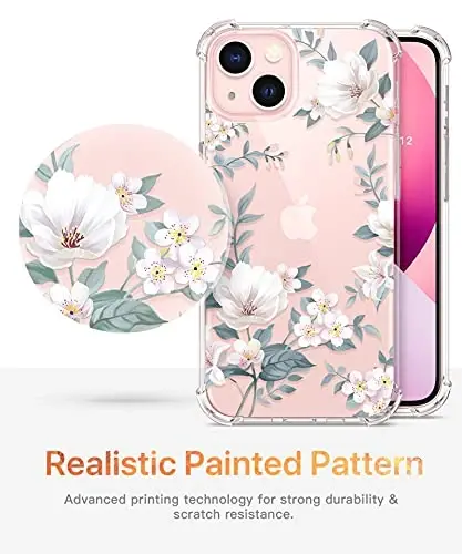 GVIEWIN for iPhone 13 Case Floral, Screen Protector & Camera Lens Protector | Non Yellowing, Soft Shockproof Clear Protective Phone Cover for Women, Flower Pattern Design 6.1