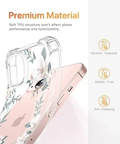 GVIEWIN for iPhone 13 Case Floral, Screen Protector & Camera Lens Protector | Non Yellowing, Soft Shockproof Clear Protective Phone Cover for Women, Flower Pattern Design 6.1