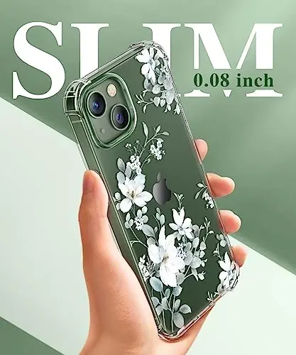 GVIEWIN for iPhone 13 Case Floral, Screen Protector & Camera Lens Protector | Non Yellowing, Soft Shockproof Clear Protective Phone Cover for Women, Flower Pattern Design 6.1