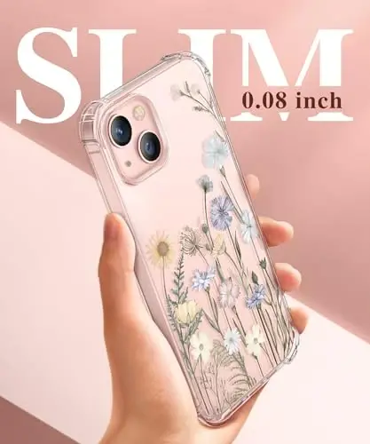 GVIEWIN for iPhone 13 Case Floral, Screen Protector & Camera Lens Protector | Non Yellowing, Soft Shockproof Clear Protective Phone Cover for Women, Flower Pattern Design 6.1