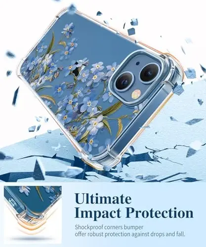 GVIEWIN for iPhone 13 Case Floral, with Screen Protector&Camera Lens Protector,[Non Yellowing] Soft Shockproof Clear Phone Protective Cover for Women, Flower Pattern Design 6.1
