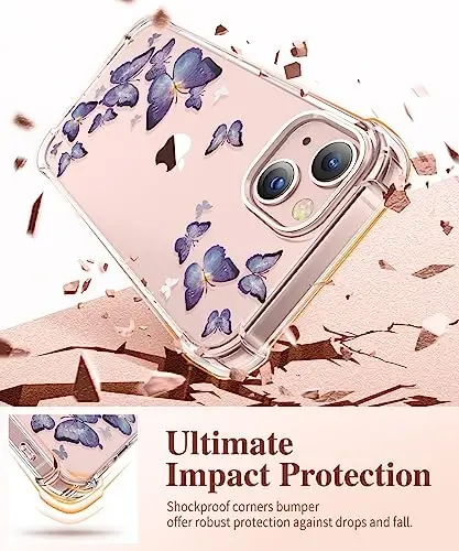 GVIEWIN for iPhone 13 Case Floral, with Screen Protector&Camera Lens Protector,[Non Yellowing] Soft Shockproof Clear Phone Protective Cover for Women, Flower Pattern Design 6.1