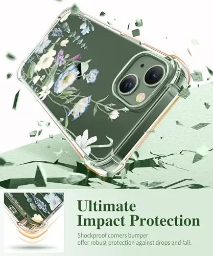 GVIEWIN for iPhone 13 Case Floral, with Screen Protector&Camera Lens Protector,[Non Yellowing] Soft Shockproof Clear Phone Protective Cover for Women, Flower Pattern Design 6.1