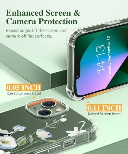 GVIEWIN for iPhone 13 Case Floral, with Screen Protector&Camera Lens Protector,[Non Yellowing] Soft Shockproof Clear Phone Protective Cover for Women, Flower Pattern Design 6.1