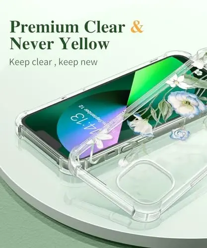 GVIEWIN for iPhone 13 Case Floral, with Screen Protector&Camera Lens Protector,[Non Yellowing] Soft Shockproof Clear Phone Protective Cover for Women, Flower Pattern Design 6.1