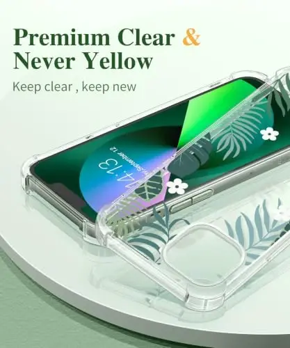 GVIEWIN for iPhone 13 Case Floral, with Screen Protector&Camera Lens Protector,[Non Yellowing] Soft Shockproof Clear Phone Protective Cover for Women, Flower Pattern Design 6.1