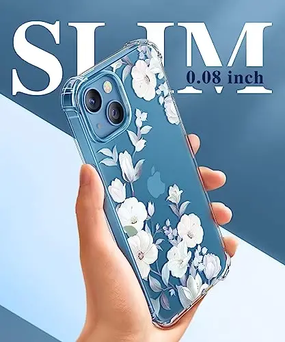 GVIEWIN for iPhone 13 Case Floral, with Screen Protector&Camera Lens Protector,[Non Yellowing] Soft Shockproof Clear Phone Protective Cover for Women, Flower Pattern Design 6.1