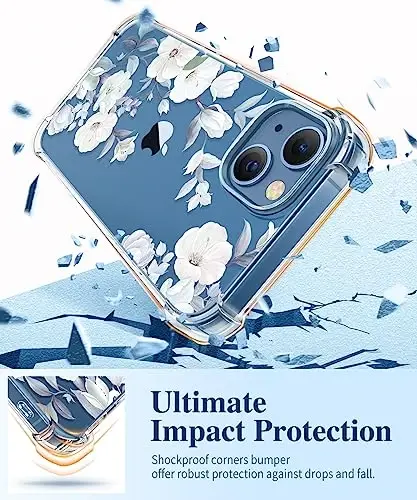 GVIEWIN for iPhone 13 Case Floral, with Screen Protector&Camera Lens Protector,[Non Yellowing] Soft Shockproof Clear Phone Protective Cover for Women, Flower Pattern Design 6.1