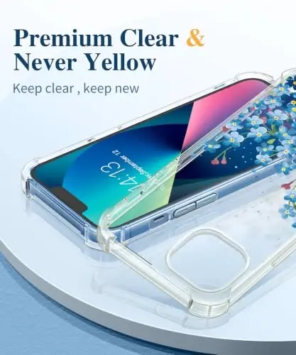 GVIEWIN for iPhone 13 Case Floral, with Screen Protector&Camera Lens Protector,[Non Yellowing] Soft Shockproof Clear Phone Protective Cover for Women, Flower Pattern Design 6.1