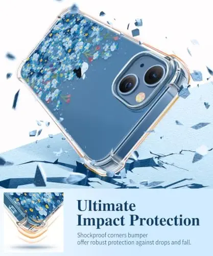 GVIEWIN for iPhone 13 Case Floral, with Screen Protector&Camera Lens Protector,[Non Yellowing] Soft Shockproof Clear Phone Protective Cover for Women, Flower Pattern Design 6.1