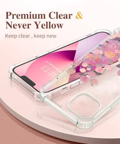 GVIEWIN for iPhone 13 Case Floral, with Screen Protector&Camera Lens Protector,[Non Yellowing] Soft Shockproof Clear Phone Protective Cover for Women, Flower Pattern Design 6.1